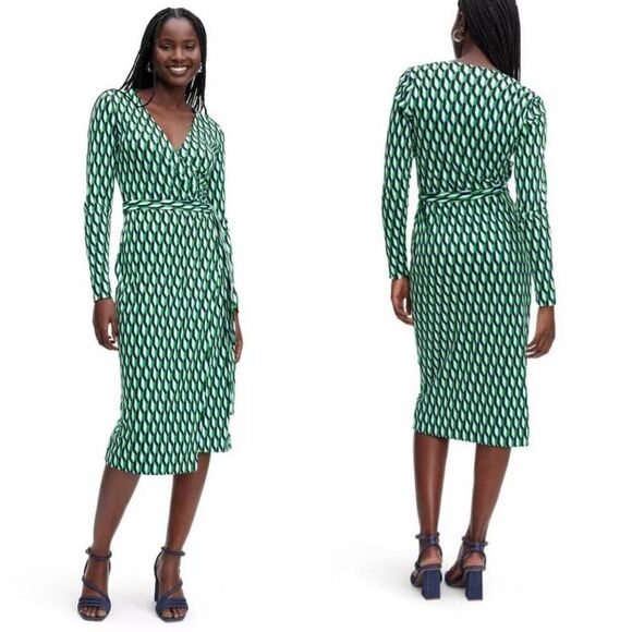 DVF × Target Dresses & Skirts - DVF × Target Women's Long Sleeve Midi Arrow Geo Green Wrap Dress Size M FAST SHI